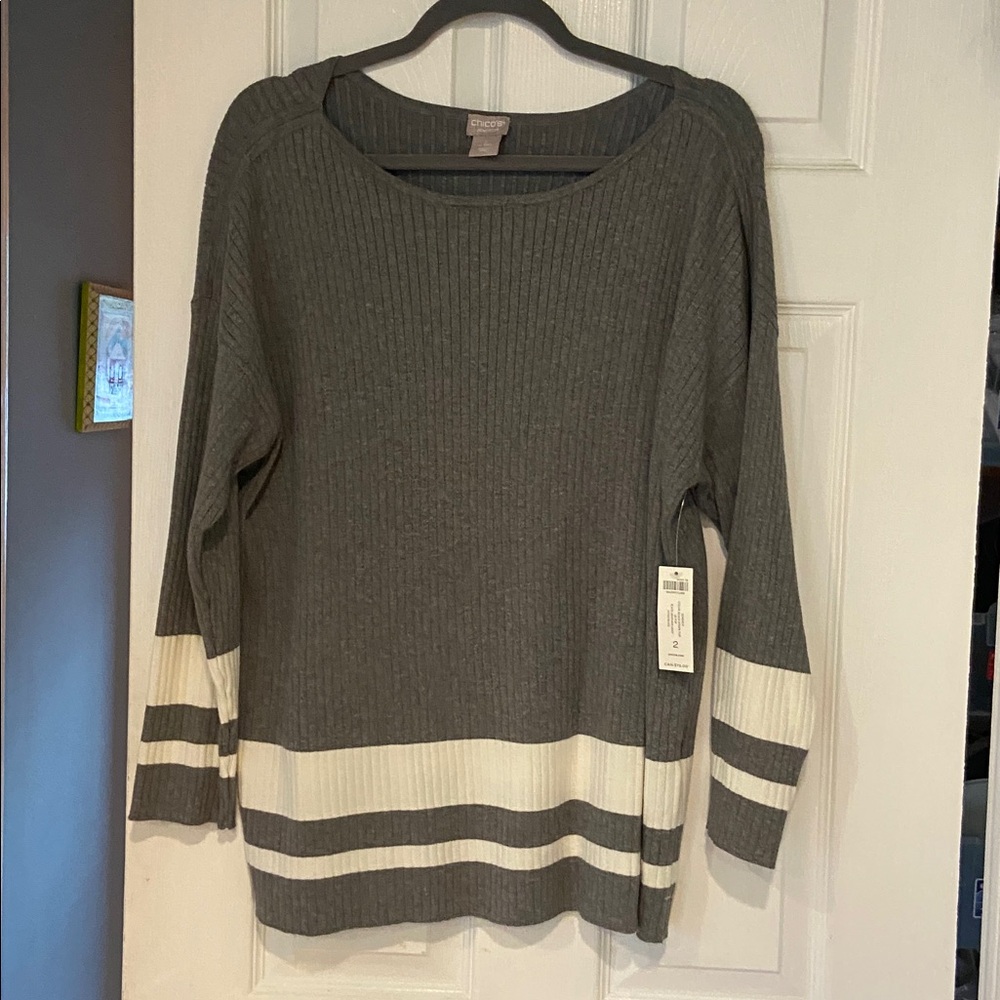 Chico's Ribbed Knit Top in Gray Sweater Size 2 NWT
